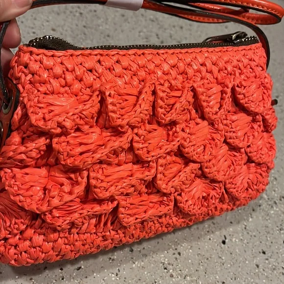 PATRICIA NASH BACOLI RAFIA CROSSBODY BAG BRIGHT CORAL NEW WITH TAGS AND DUST BAG